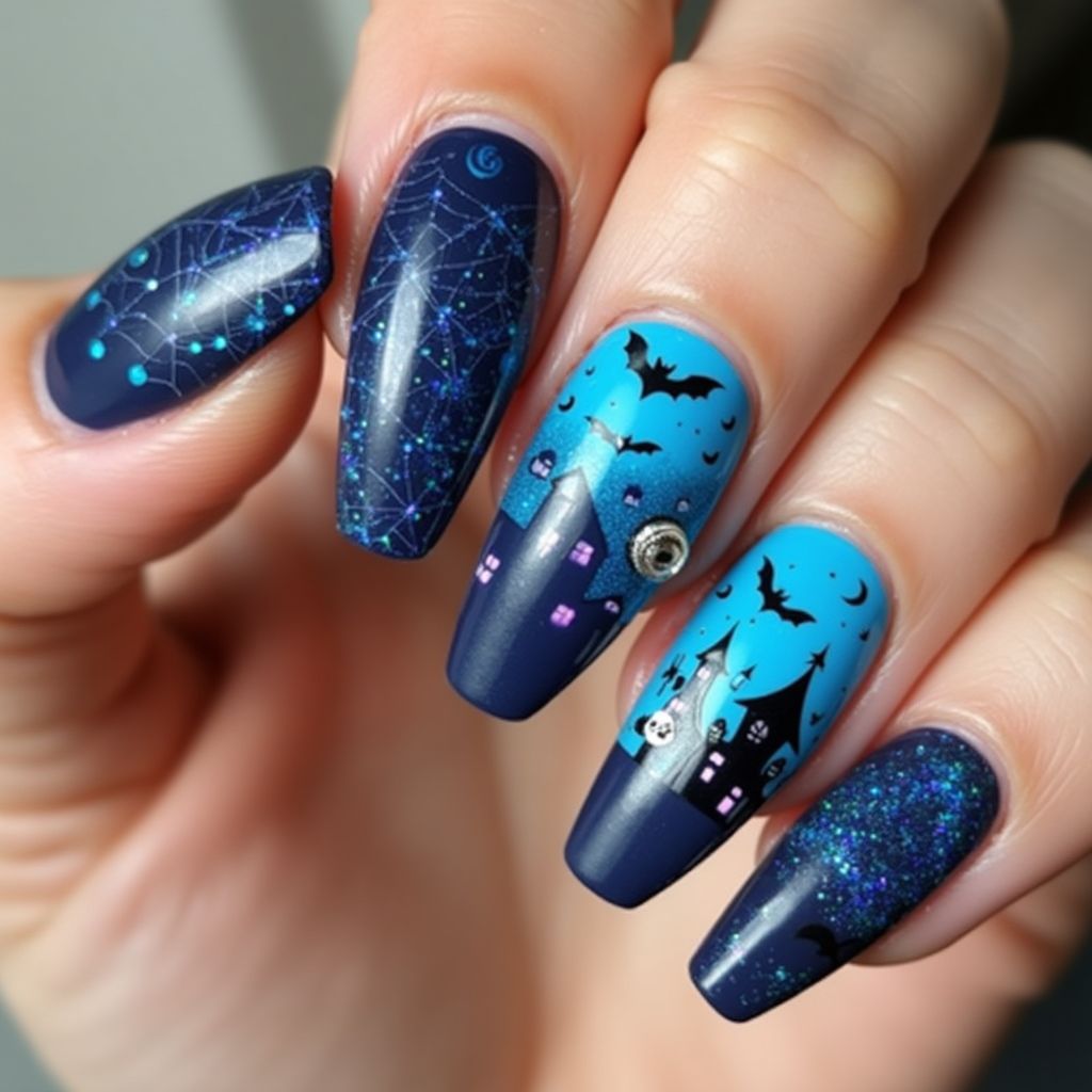 Blue Halloween Nail Design