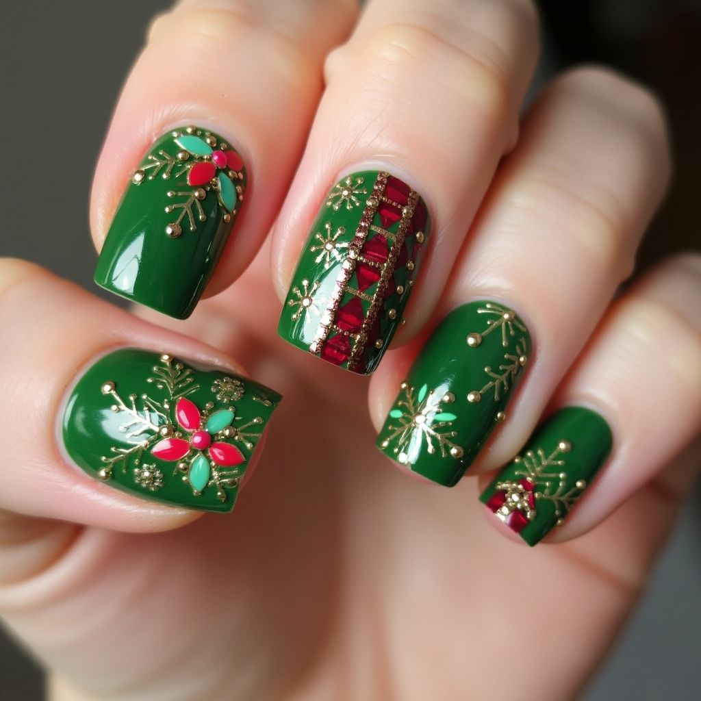 Green Christmas Nail Design