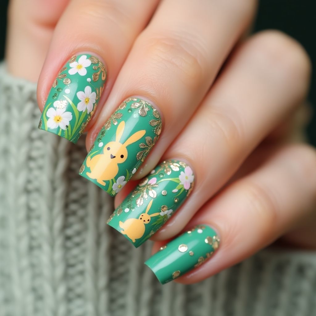 Emerald Green Easter Nail Design