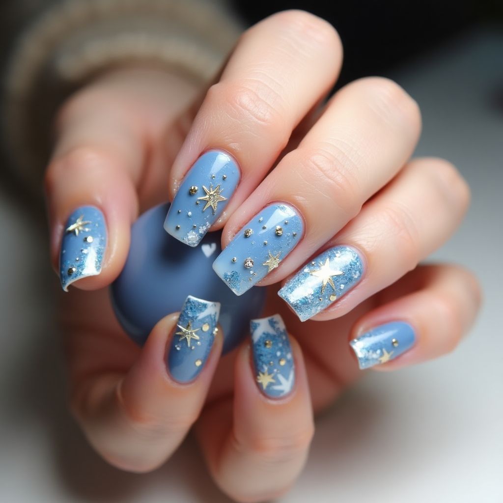 Baby Blue New Year Nail Design