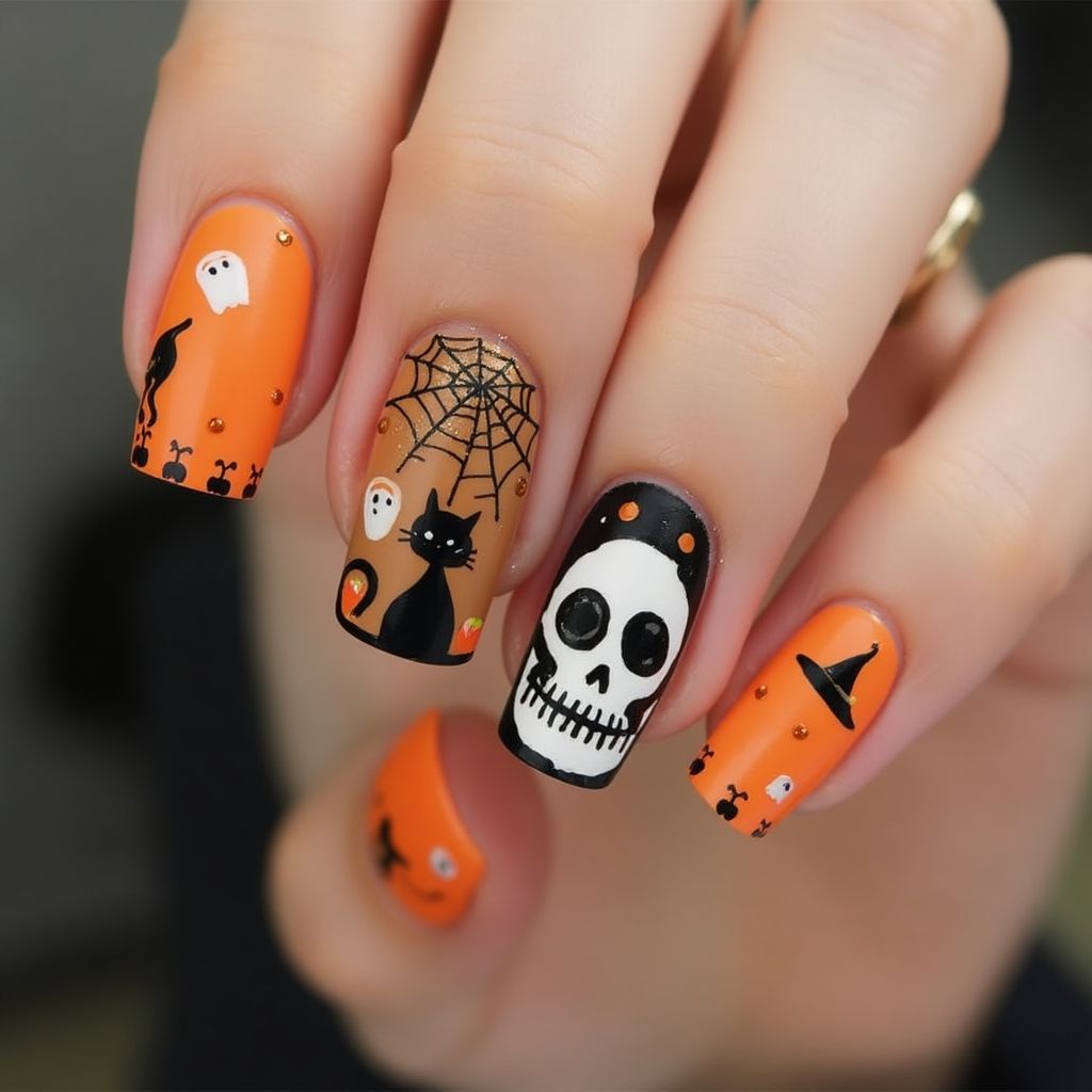 Tan Halloween Nail Design