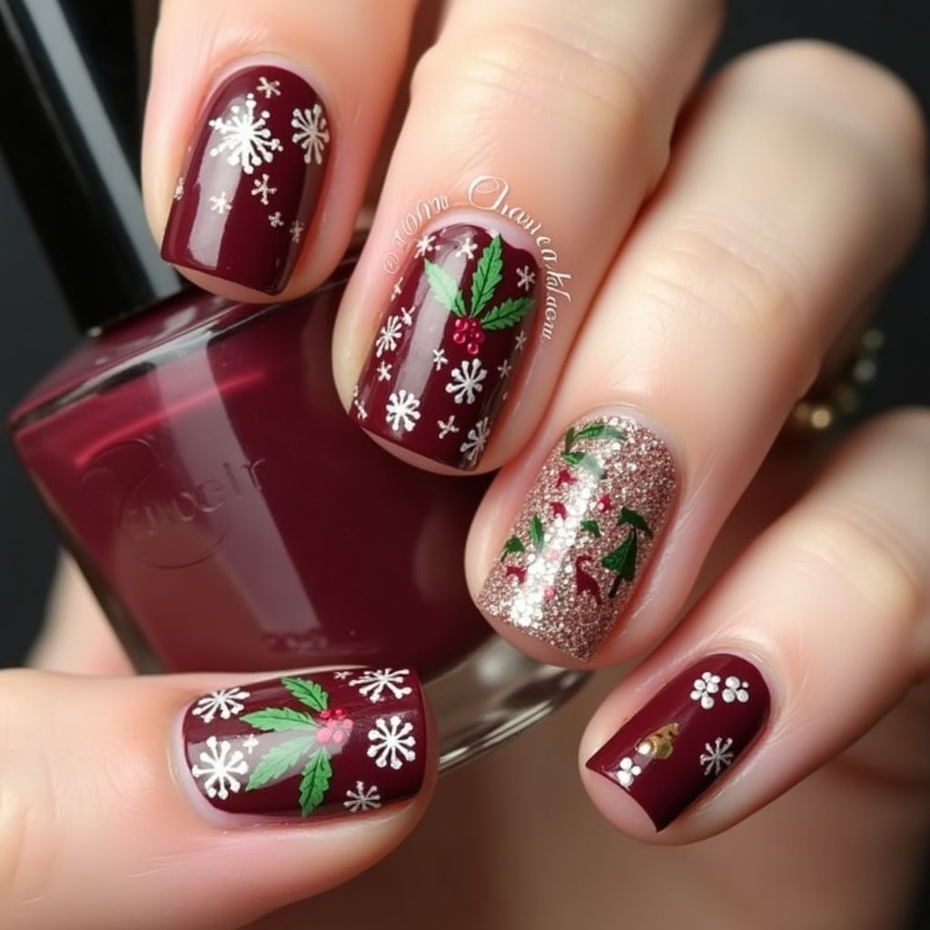Wine Christmas Nail Design
