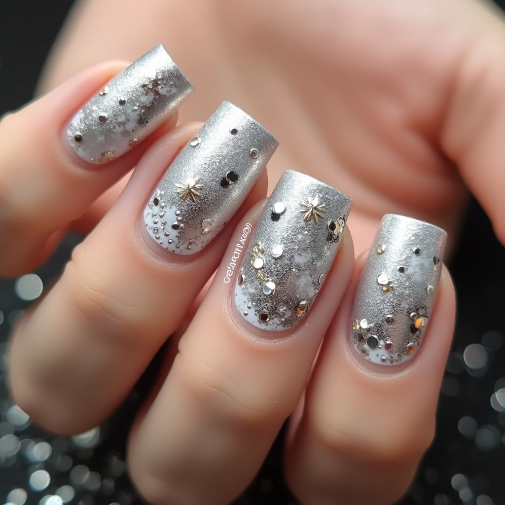 Silver New Year Nail Design