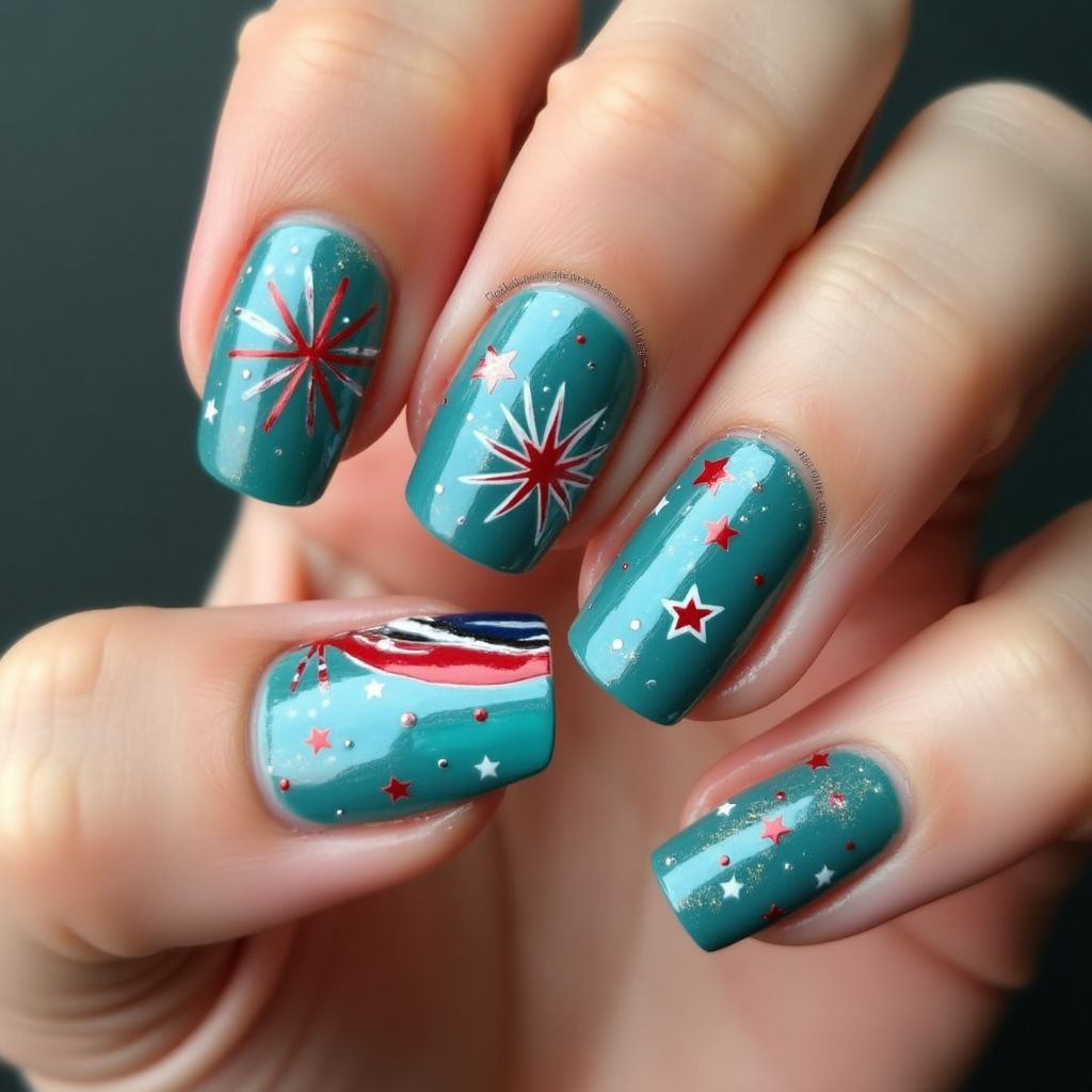 Teal 4th Of July Nail Design