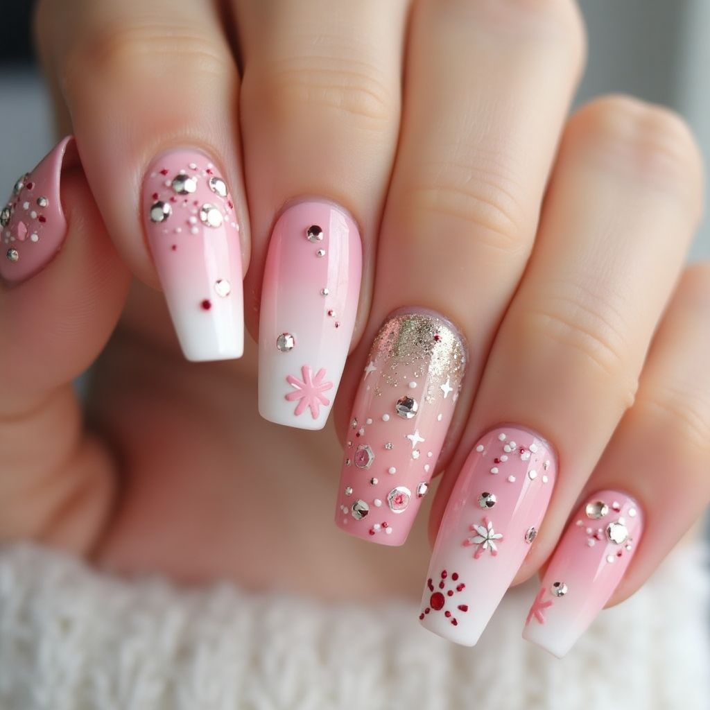 Baby Pink Christmas Nail Design
