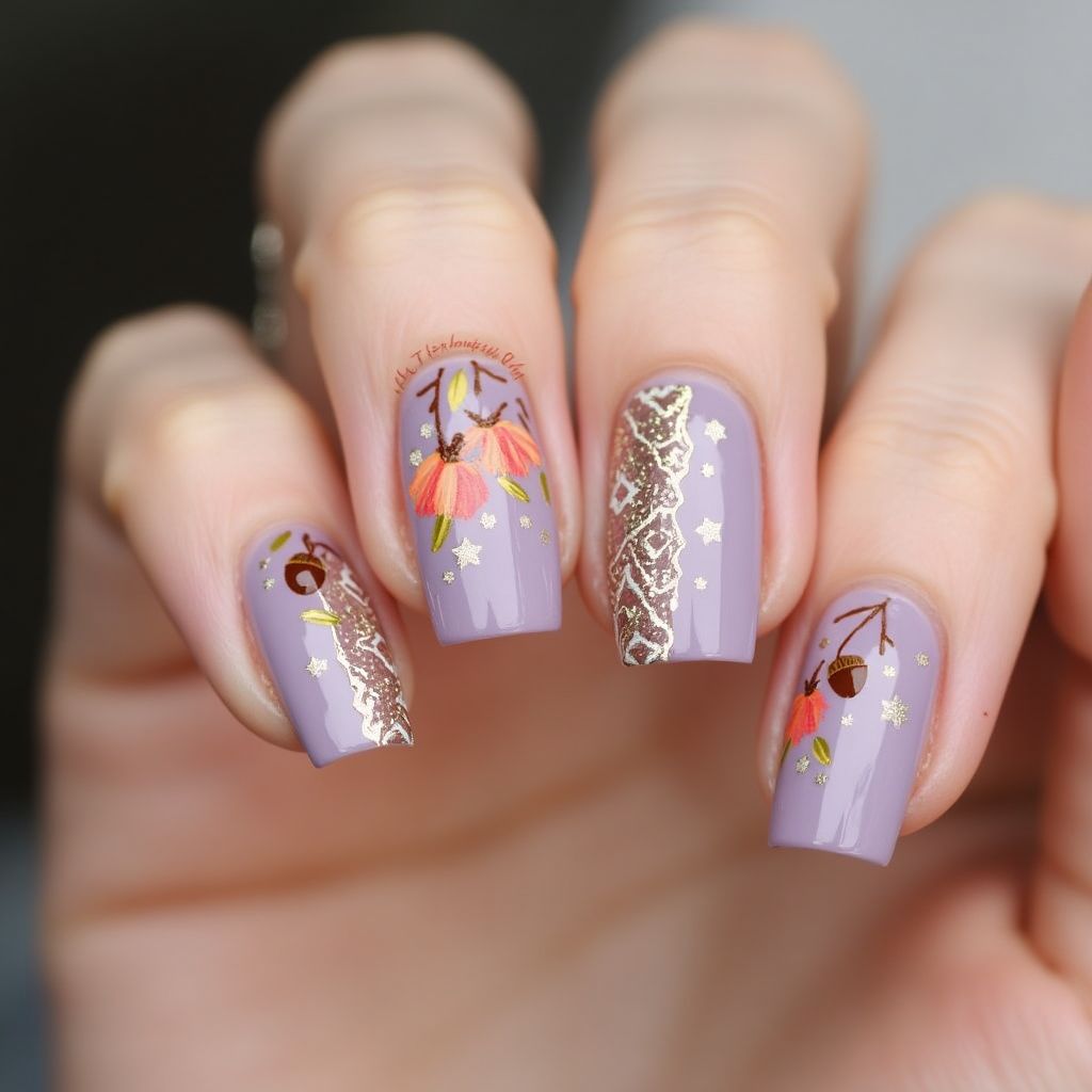 Lilac Thanksgiving Nail Design
