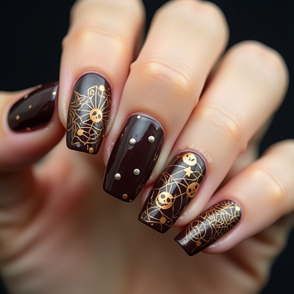 Chocolate Brown Halloween Nail Design