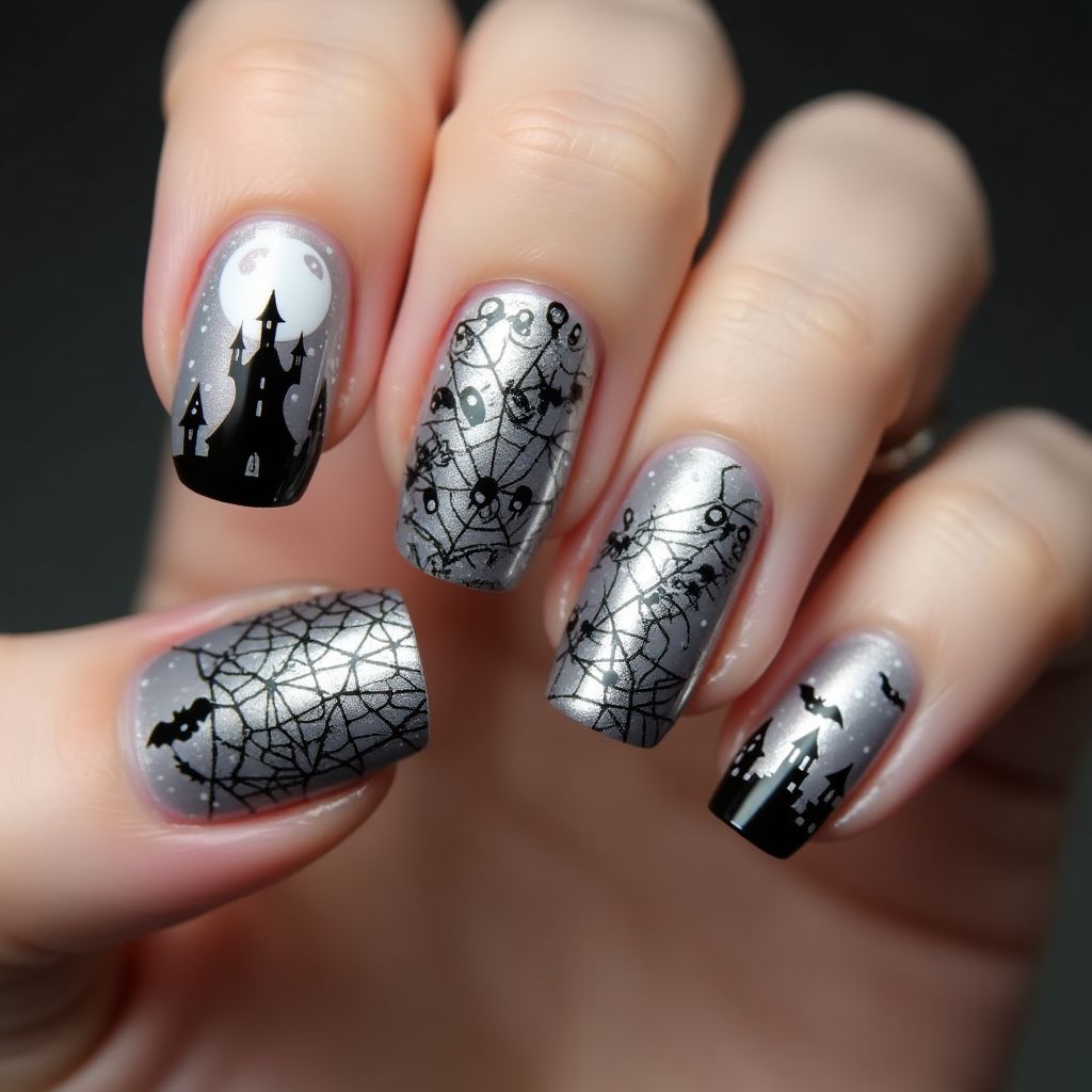 Silver Halloween Nail Design