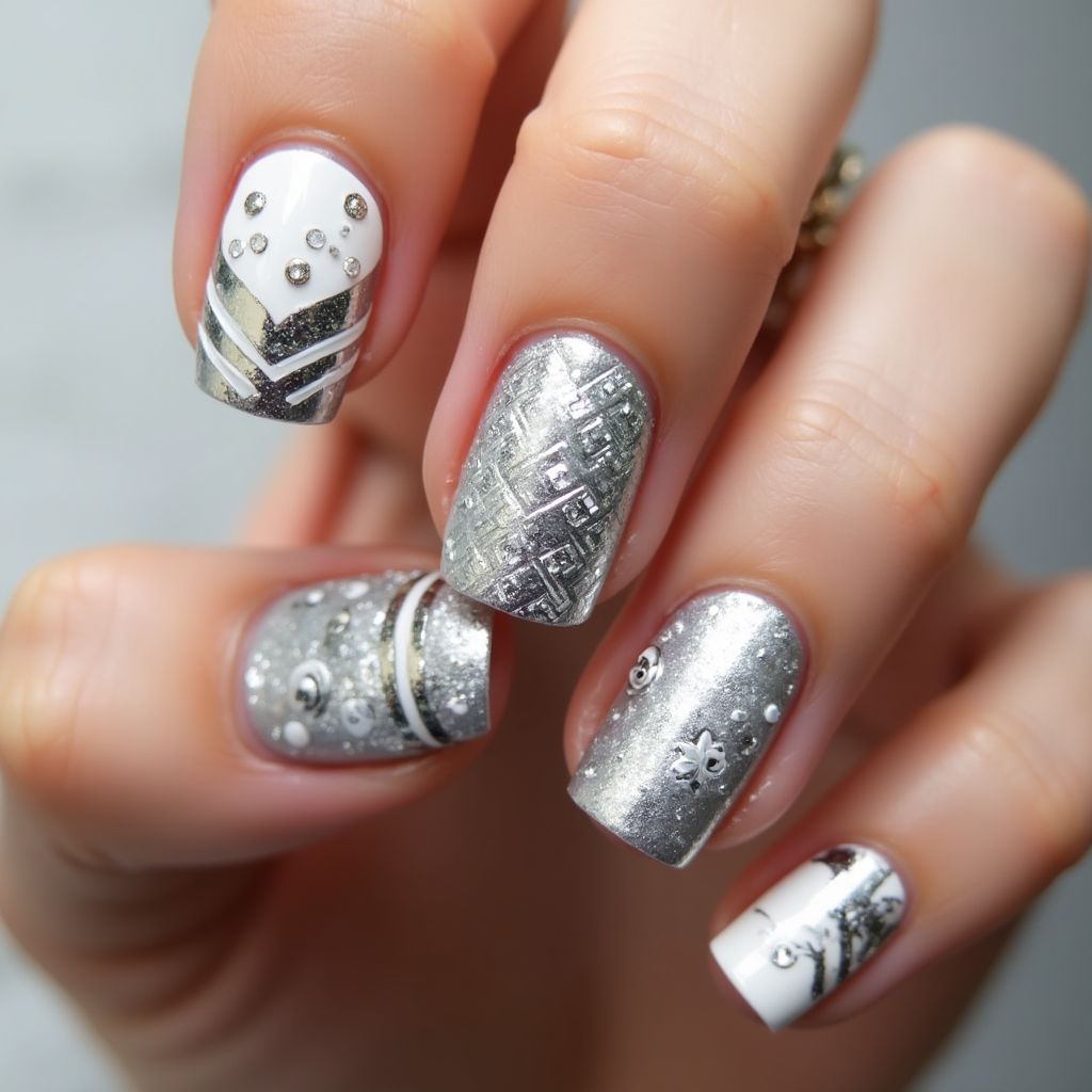 Silver Christmas Nail Design