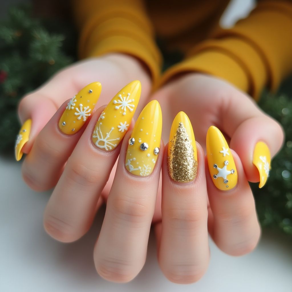 Yellow Christmas Nail Design