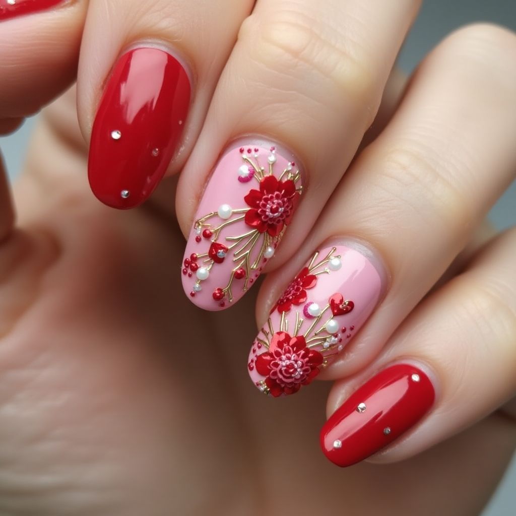 Red Mother's Day Nail Design