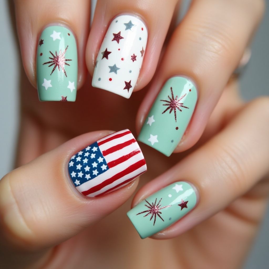 Mint Green 4th Of July Nail Design