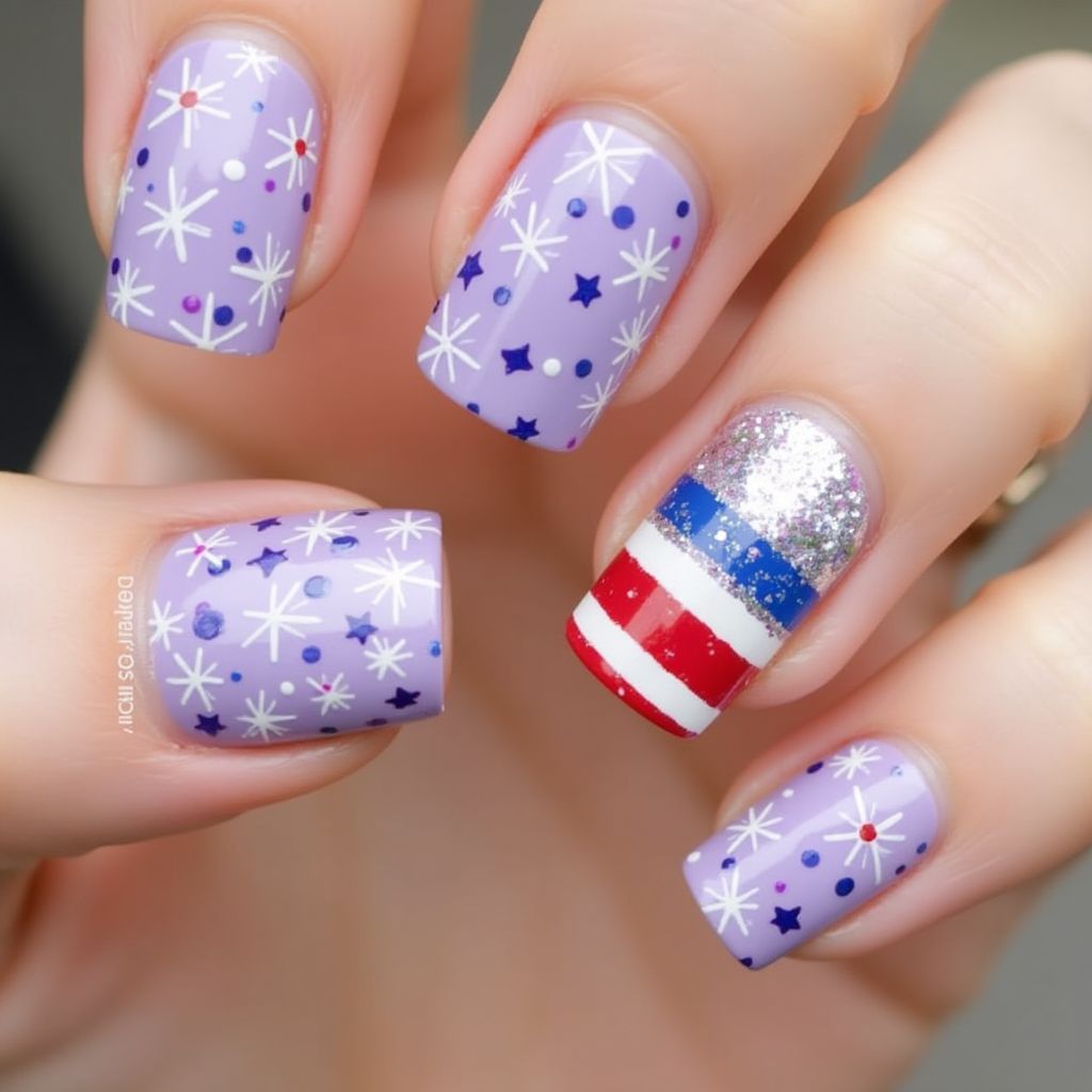 Pastel Purple 4th Of July Nail Design