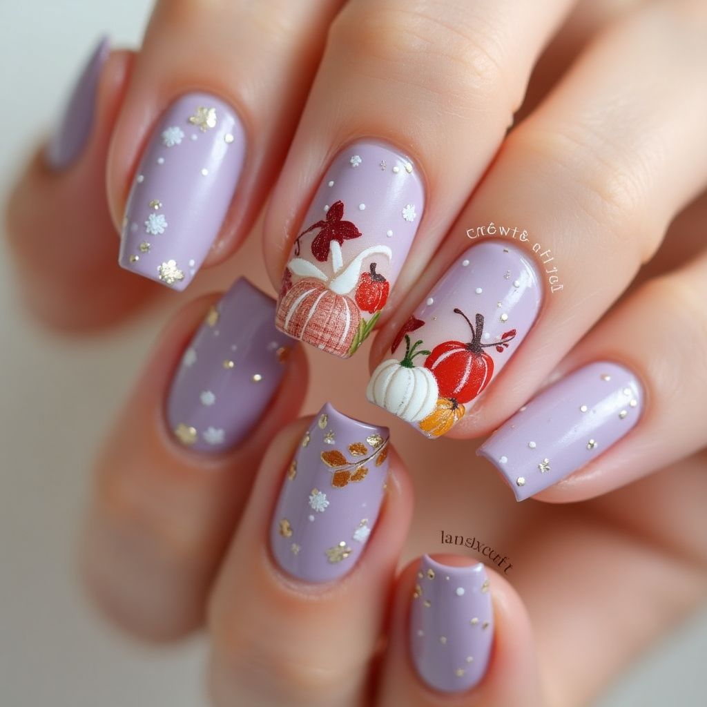 Pastel Purple Thanksgiving Nail Design