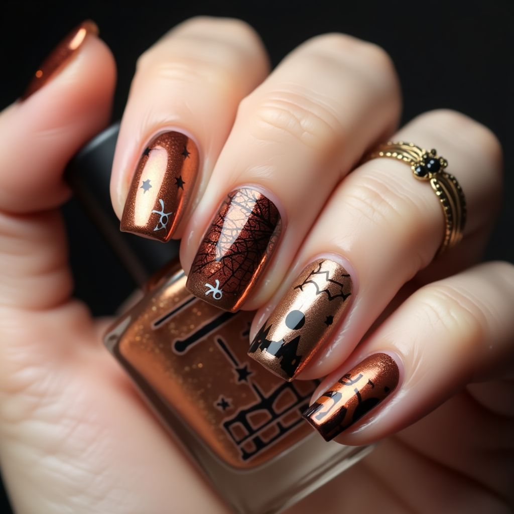 Bronze Halloween Nail Design