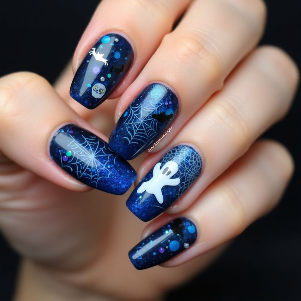 Blue Halloween Nail Design