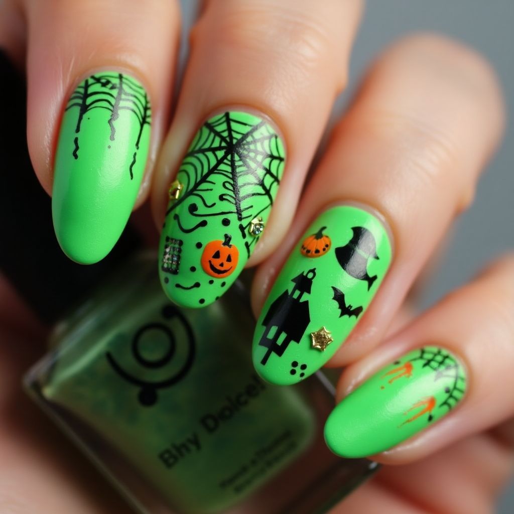Green Halloween Nail Design