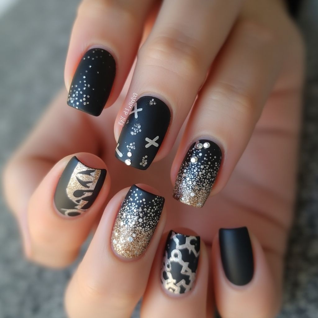 Charcoal Gray New Year Nail Design