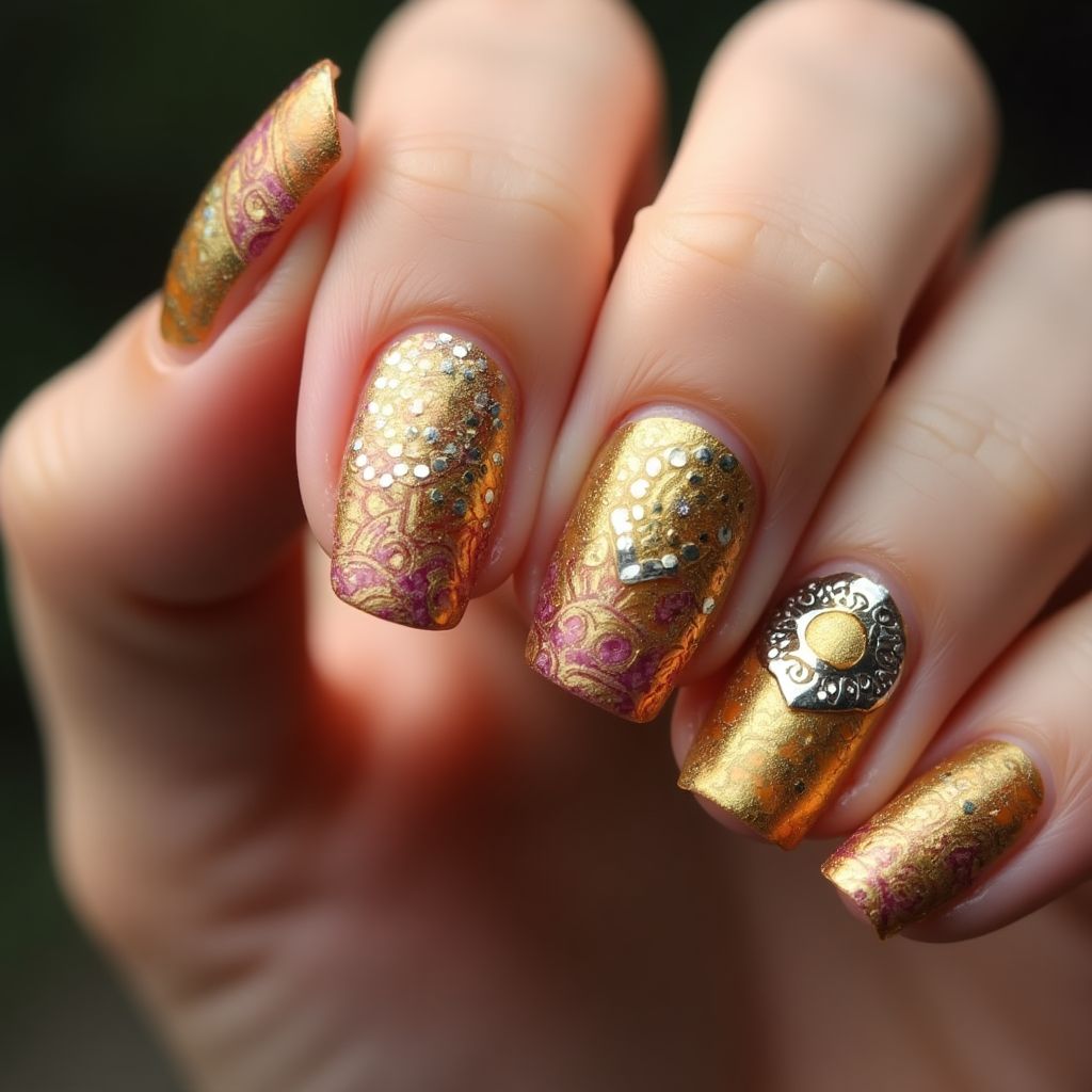 Gold Diwali Nail Design