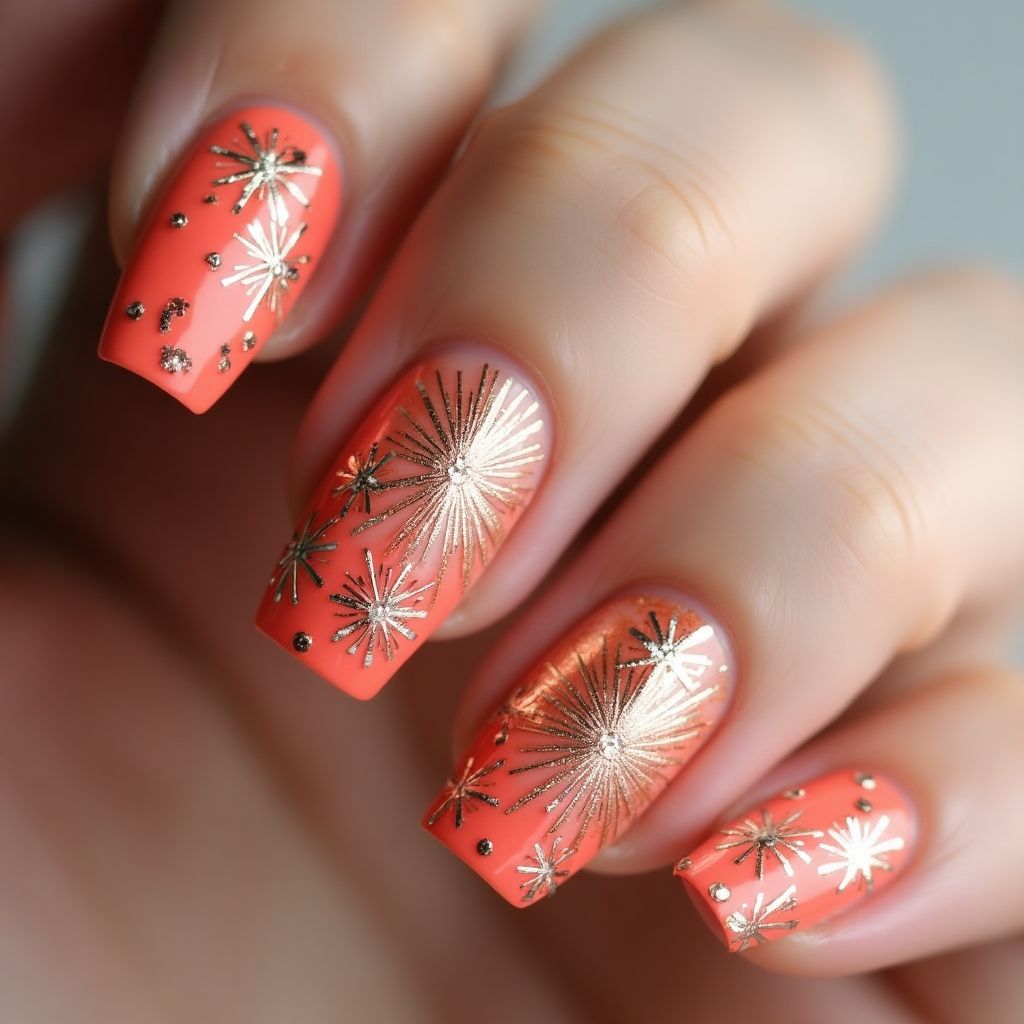 Coral New Year Nail Design
