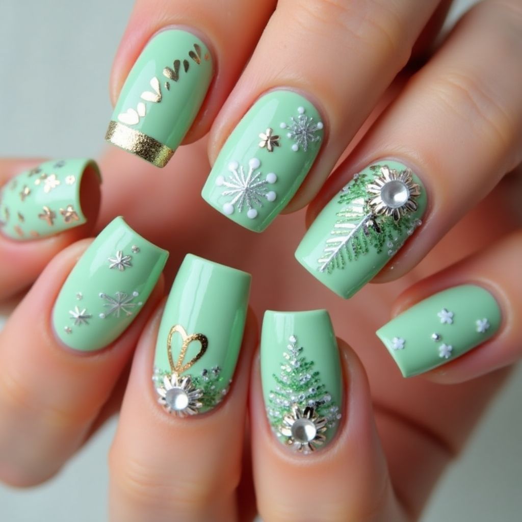 Mint Green Christmas Nail Design
