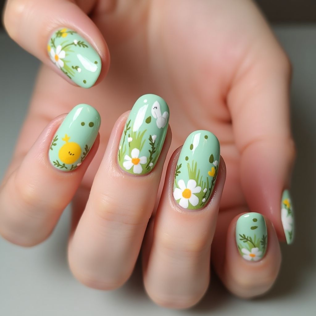 Pastel Green Easter Nail Design