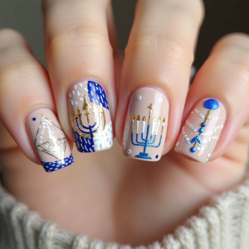 Nude Hanukkah Nail Design