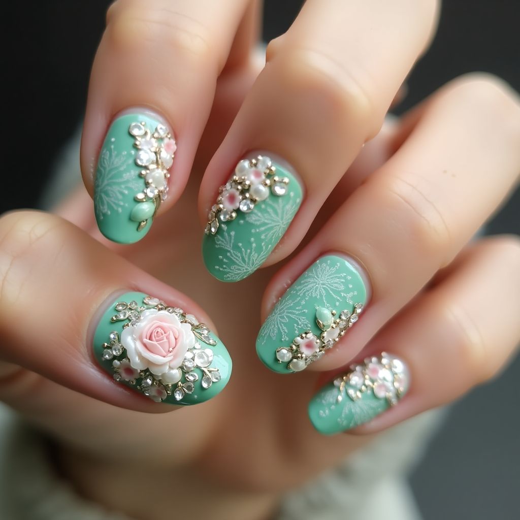 Emerald Green Mother's Day Nail Design
