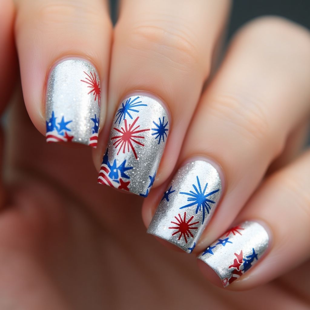 Silver 4th Of July Nail Design