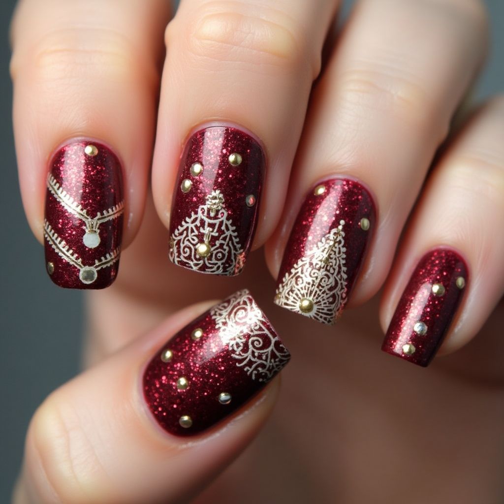 Burgundy Christmas Nail Design