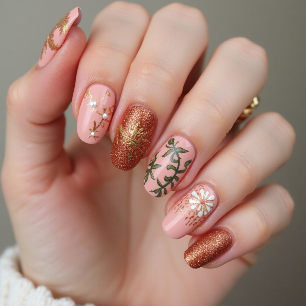 Baby Pink Thanksgiving Nail Design
