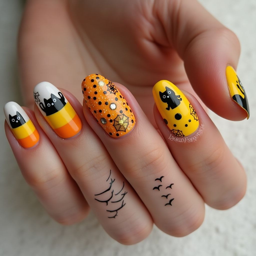 Yellow Halloween Nail Design