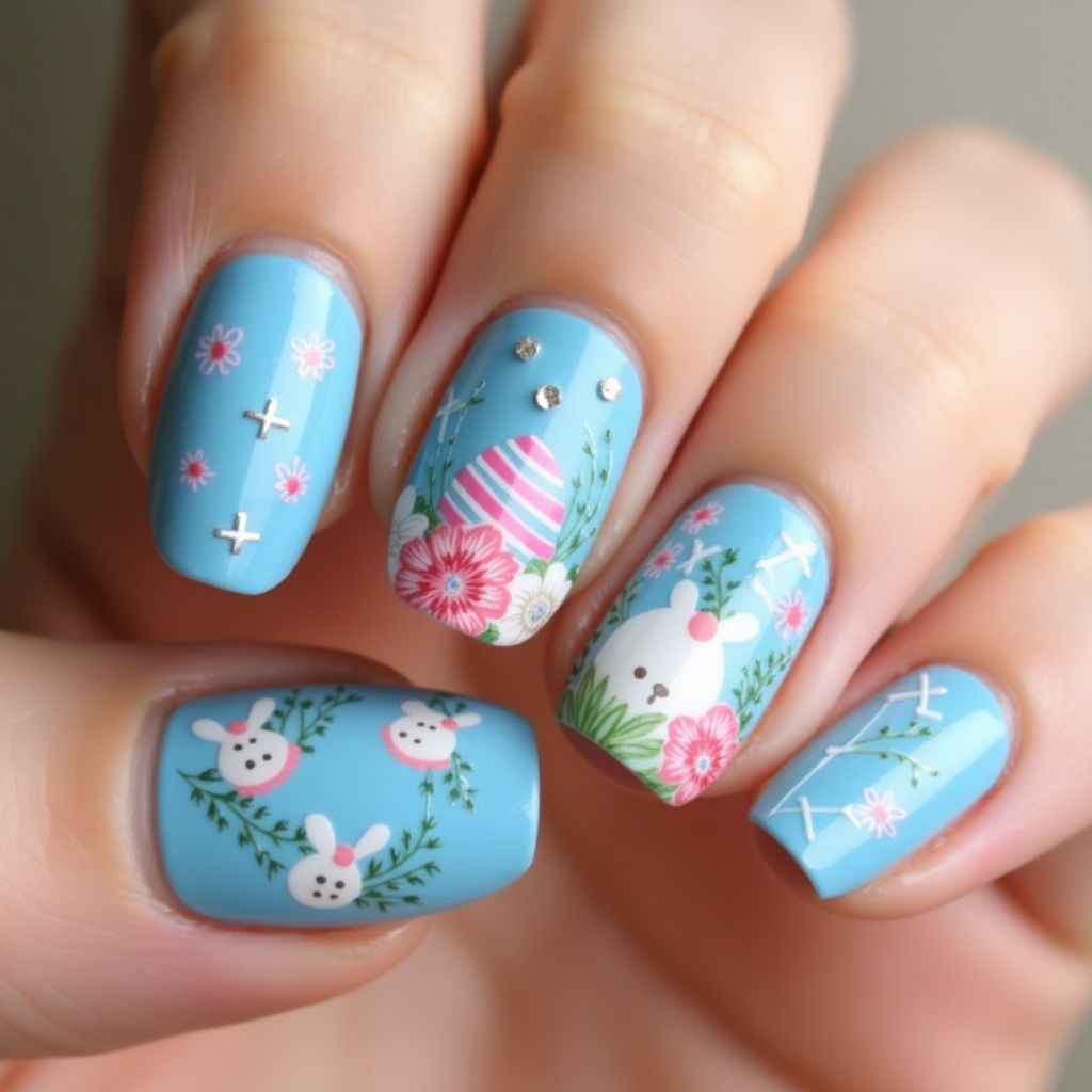Sky Blue Easter Nail Design