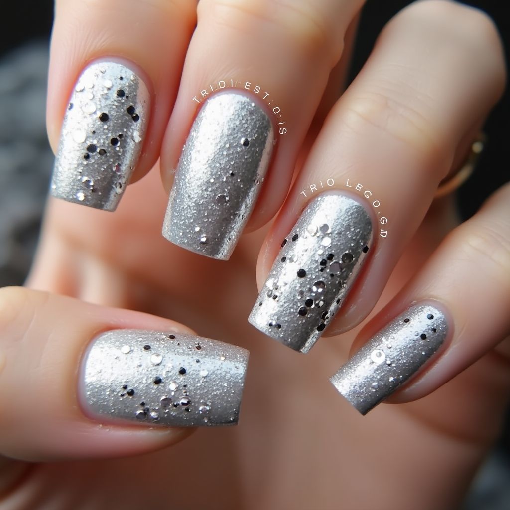 Silver New Year Nail Design