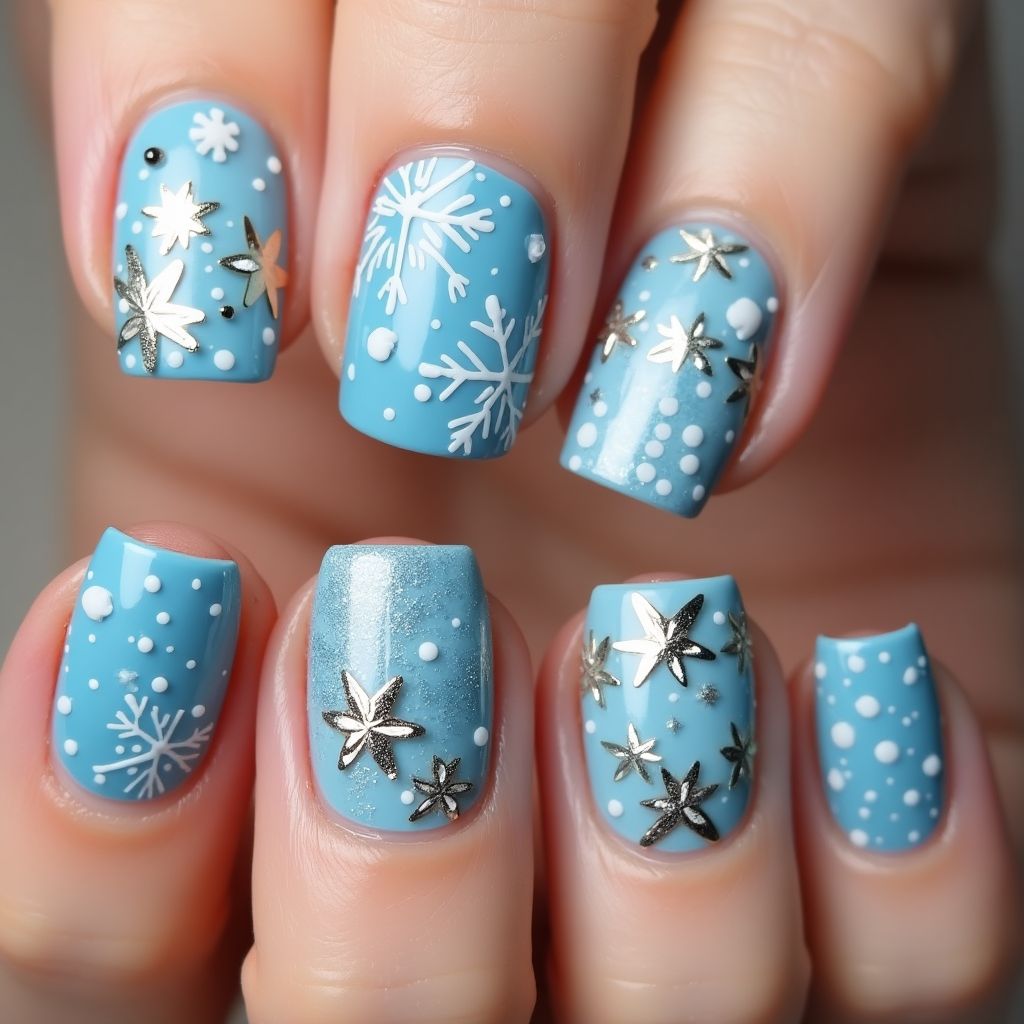 Sky Blue Christmas Nail Design
