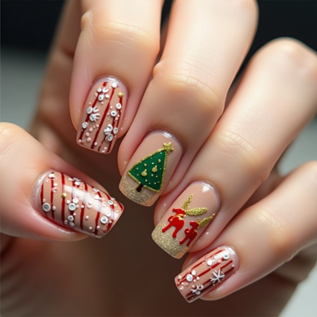 Tan Christmas Nail Design
