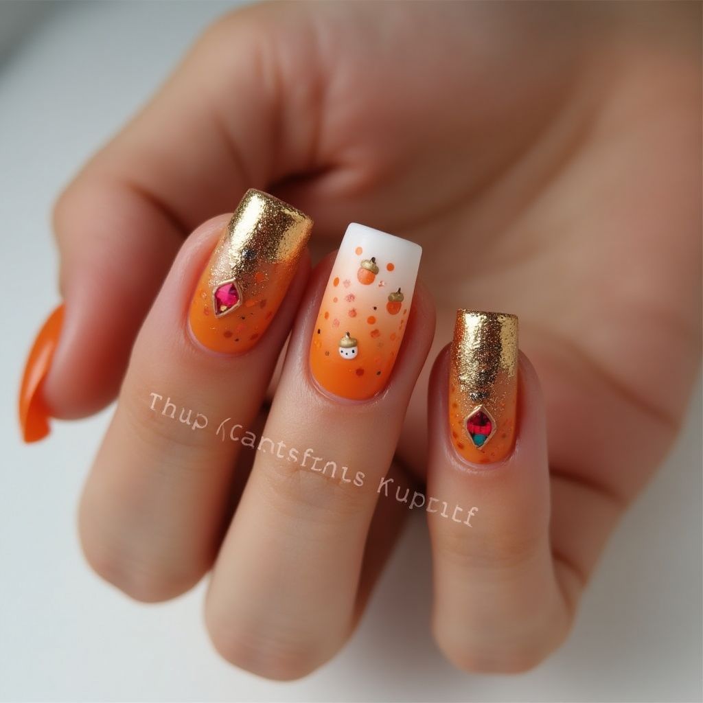 Orange Thanksgiving Nail Design