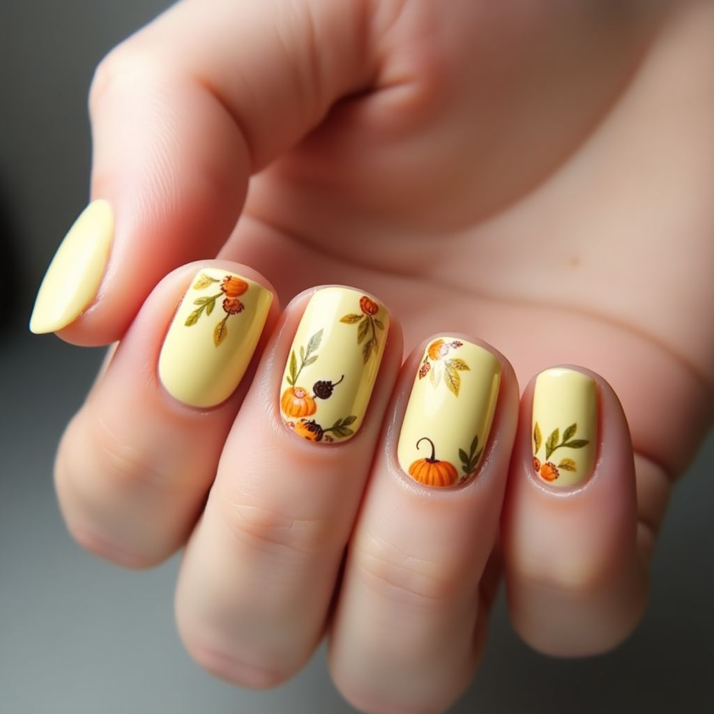 Pastel Yellow Thanksgiving Nail Design