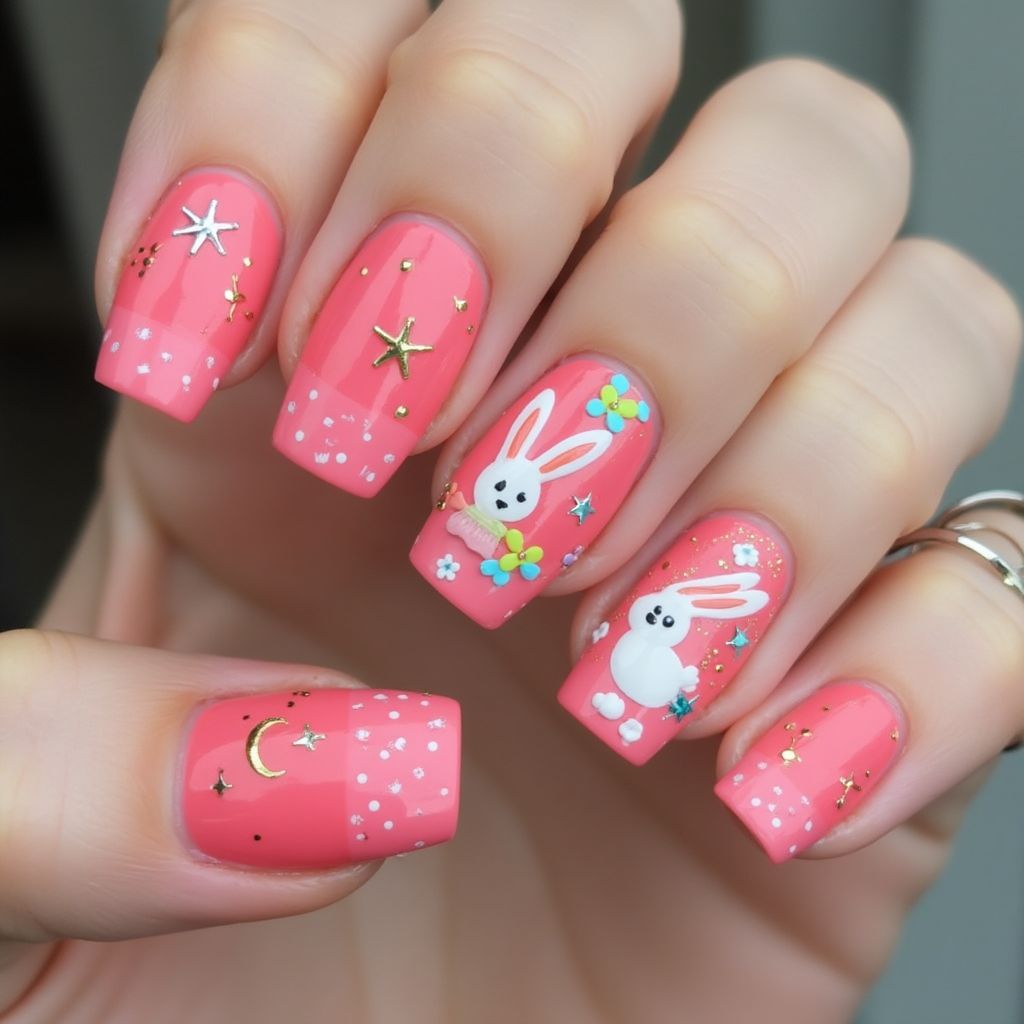 Hot Pink Easter Nail Design