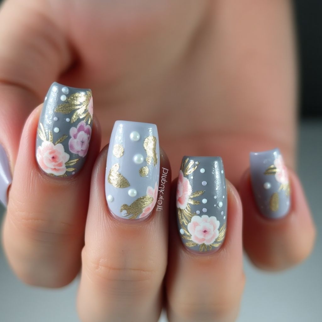 Charcoal Gray Easter Nail Design