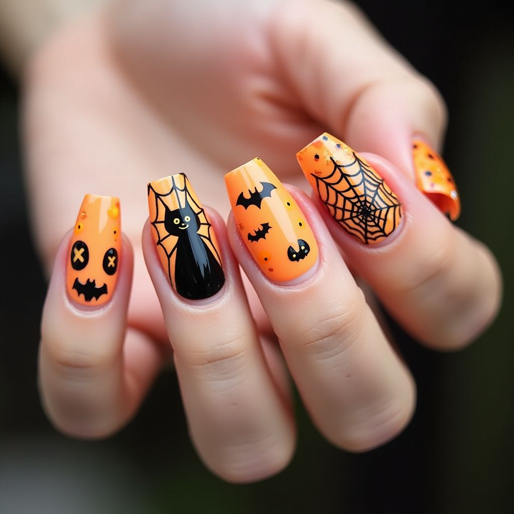 Peach Halloween Nail Design