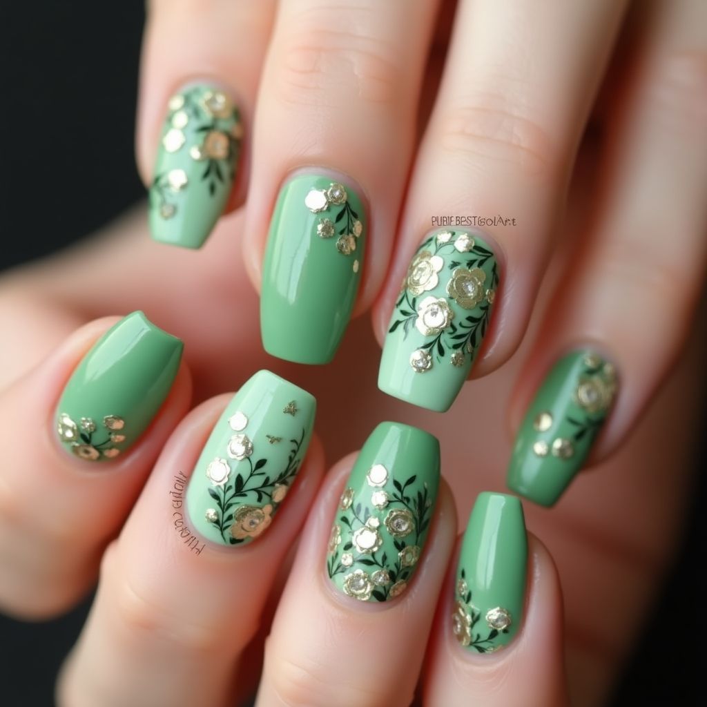 Green Valentine's Day Nail Design