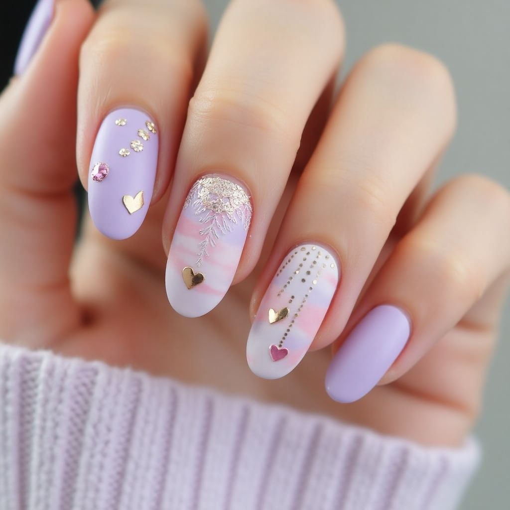 Lilac Valentine's Day Nail Design