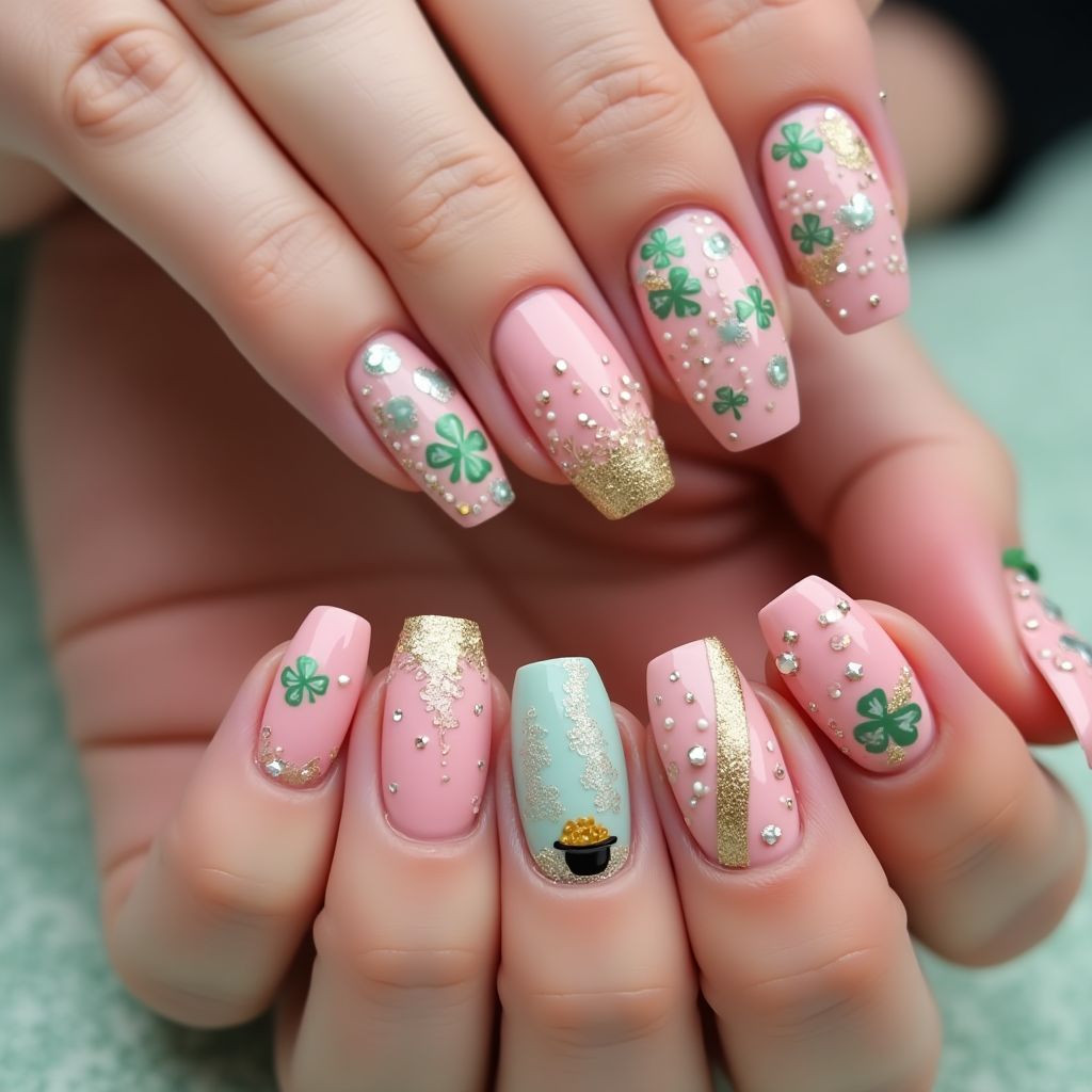 Baby Pink St Patrick's Day Nail Design