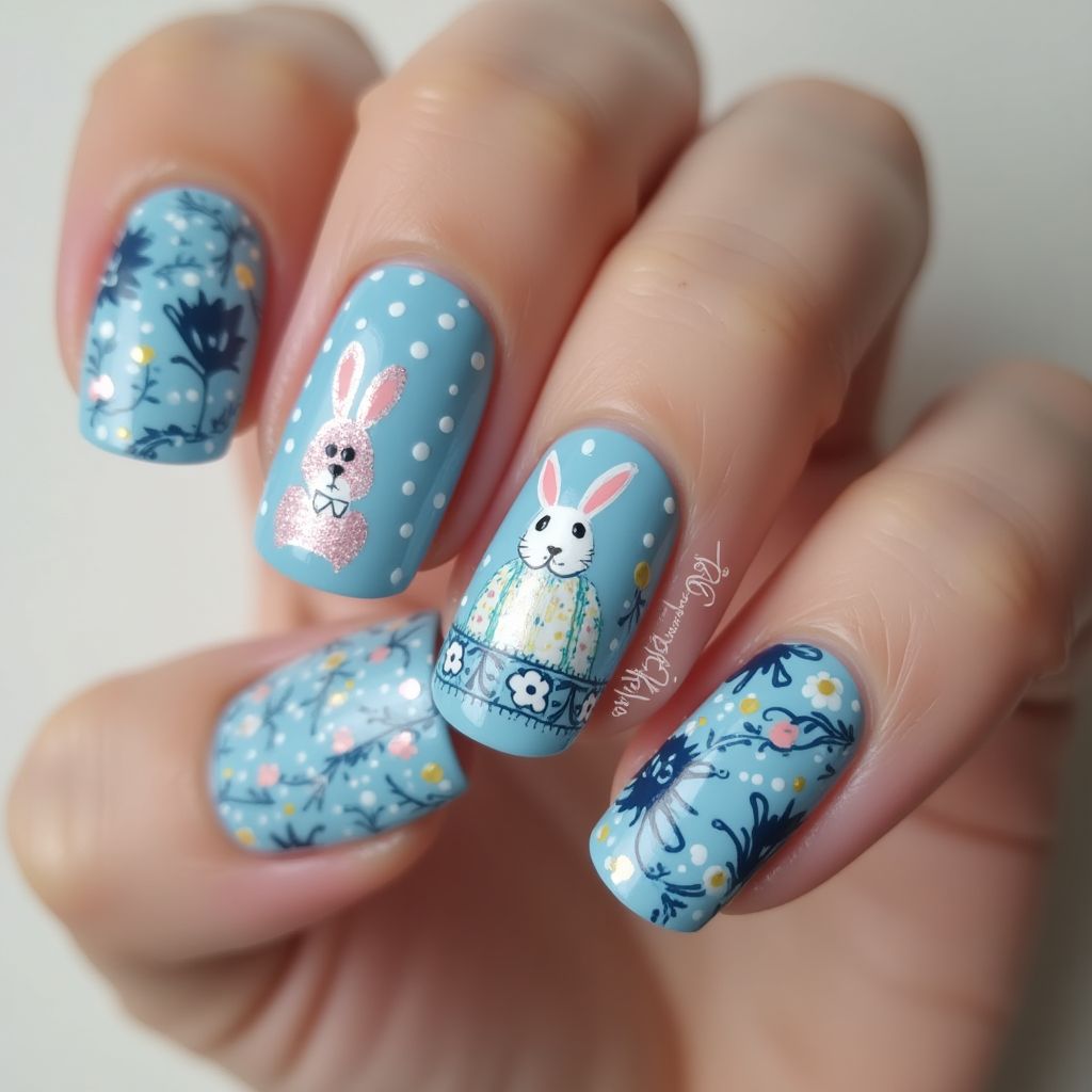 Blue Easter Nail Design