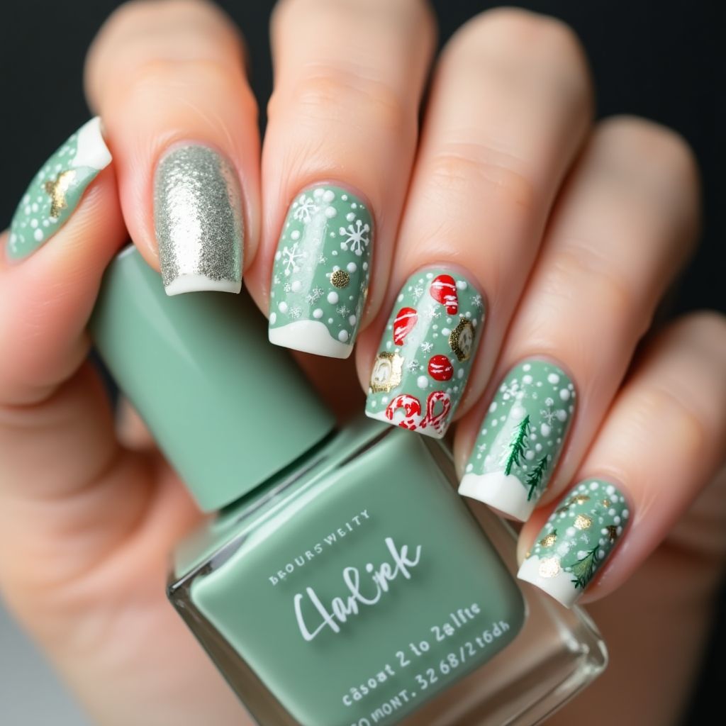 Mint Green Christmas Nail Design