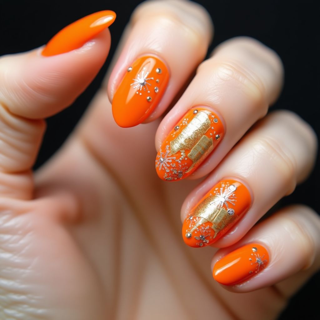 Orange New Year Nail Design