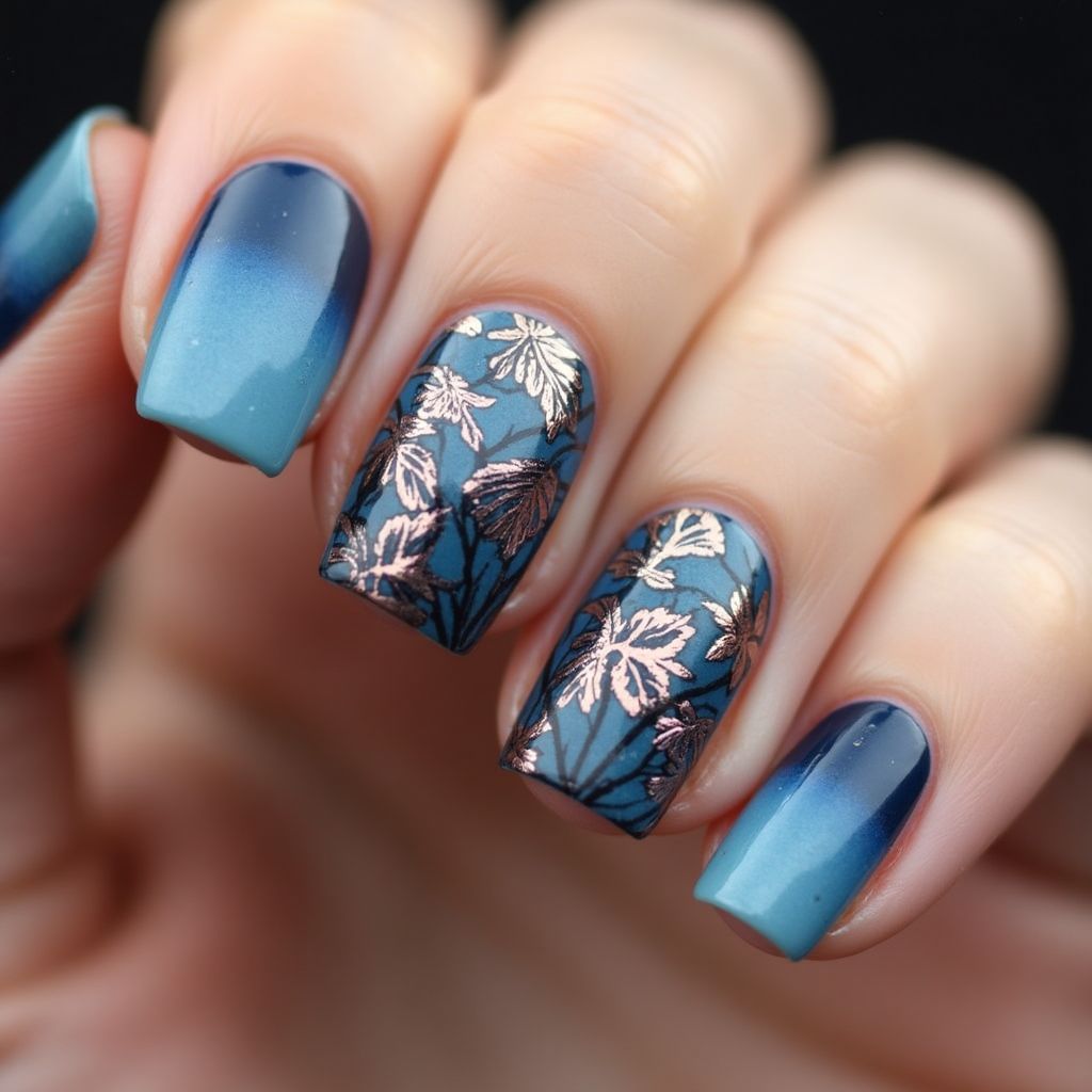 Blue Thanksgiving Nail Design
