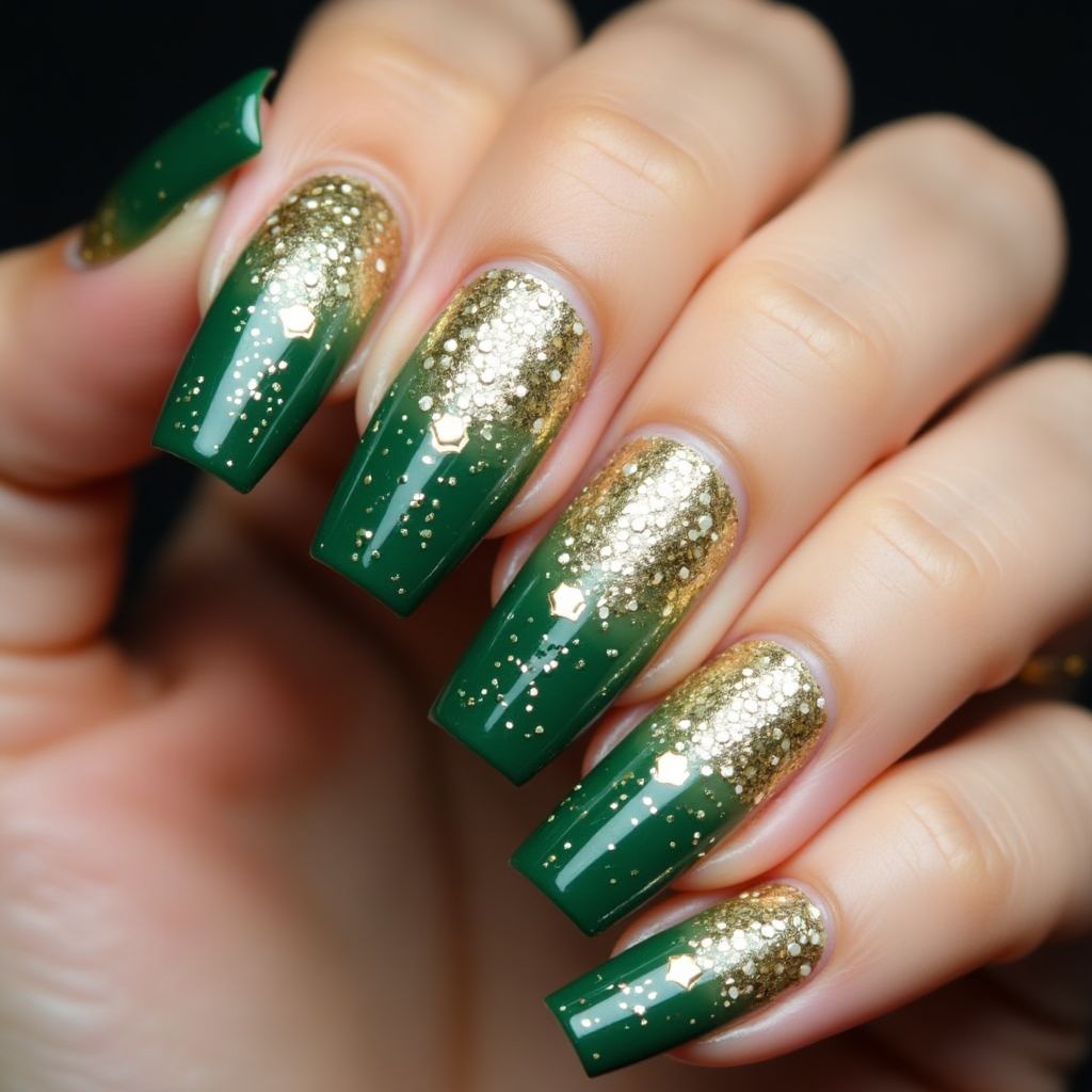 Emerald Green New Year Nail Design