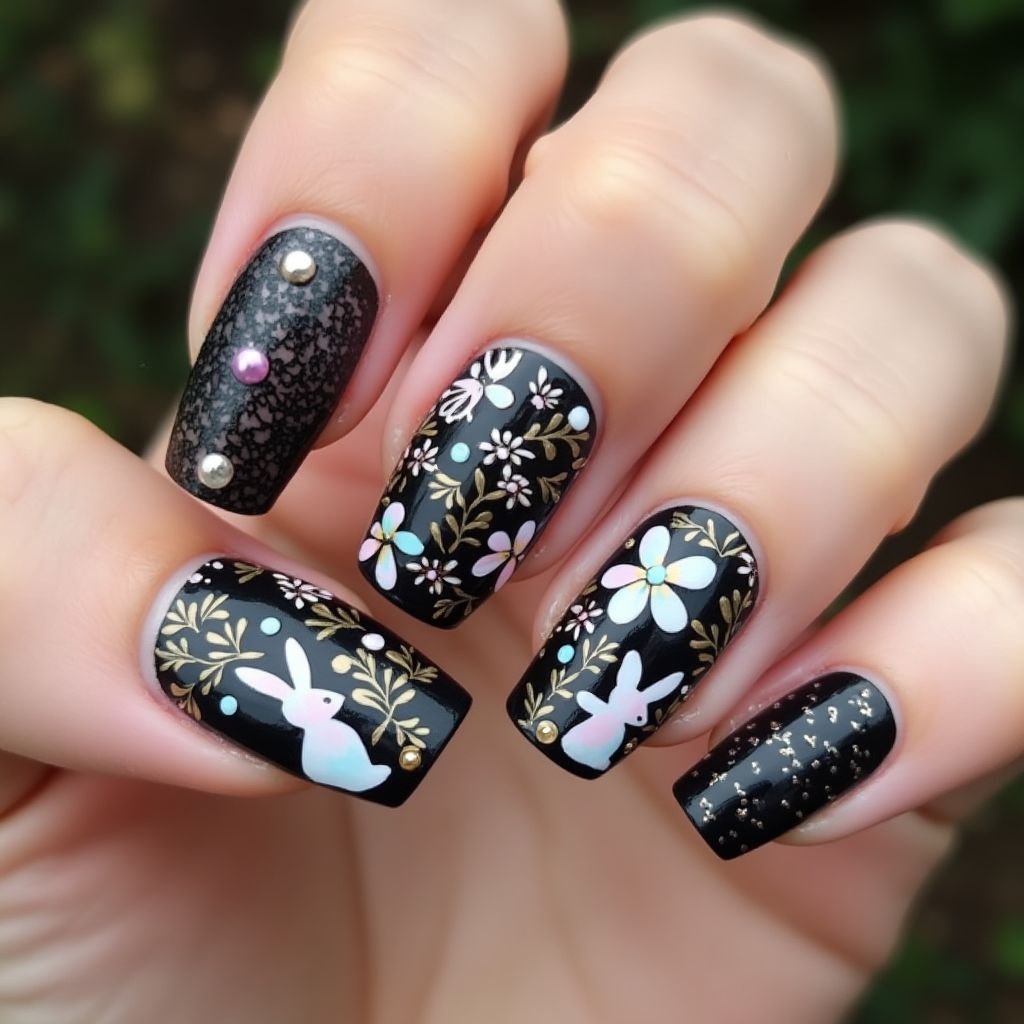 Black Easter Nail Design